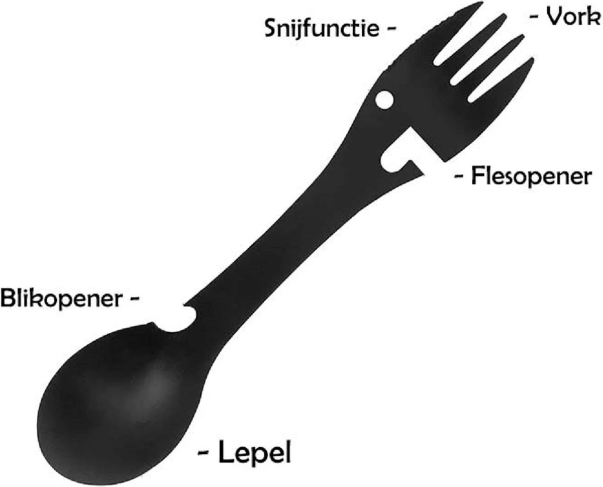 Luverno® - Spork - Incl. Bescherm Hoes - RVS - Bestek To Go - Reisbestek - Keukengadget - 5 In 1 Camping Bestek - Zwart - Afbeelding 4