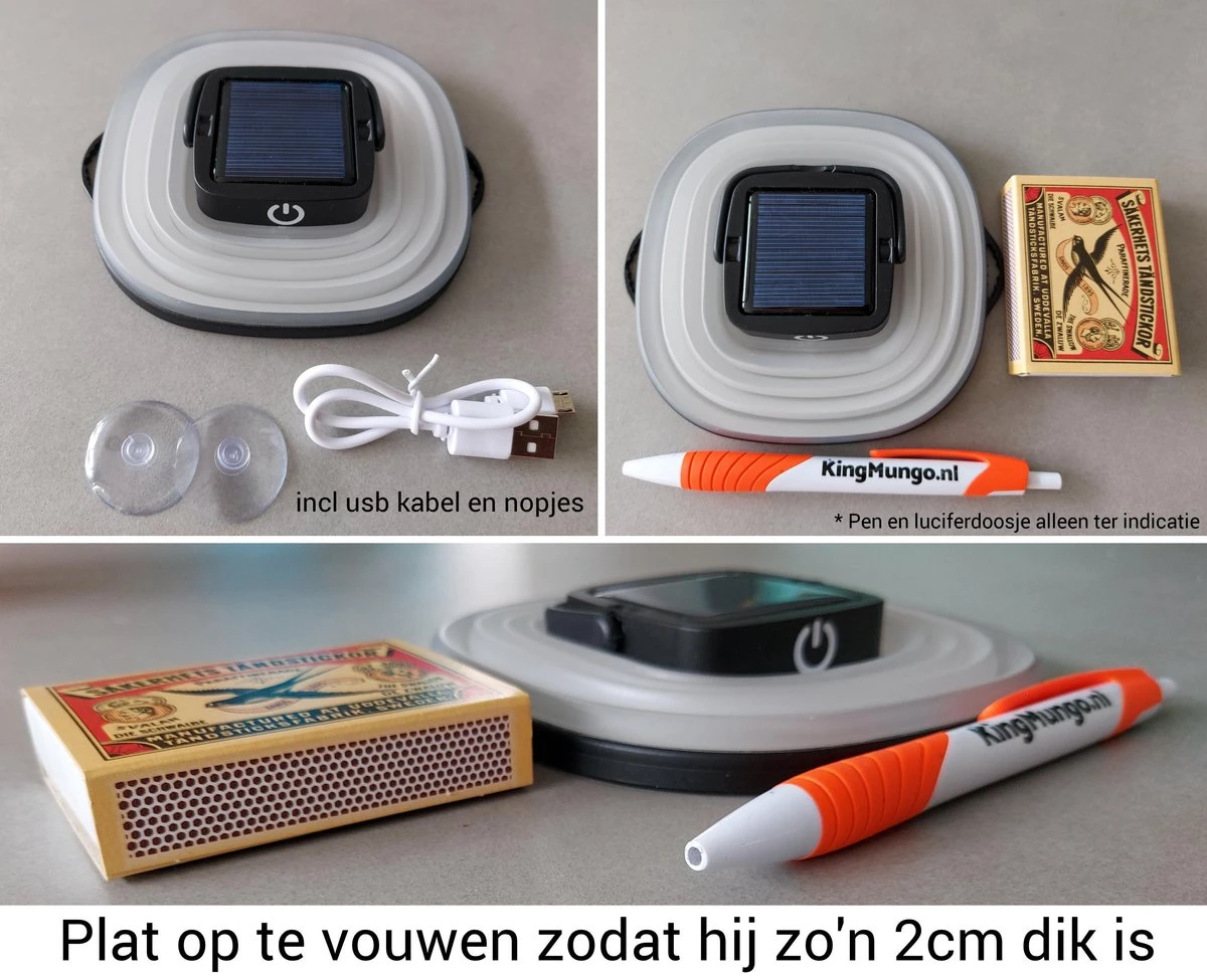 Solar Led Camping Lamp - Tent Verlichting Oplaadbaar - Solar Lantaarn Tafellamp Opvouwbare Campinglamp - King Mungo - Afbeelding 3