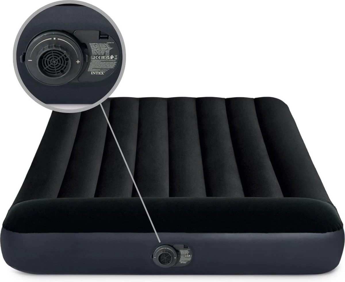 Intex Luchtbed - Twijfelaar - 137 X 191 X 25 Cm - Blauw - Met Ingebouwde Pomp, Hoeslaken Antraciet En Reparatieset - Afbeelding 5