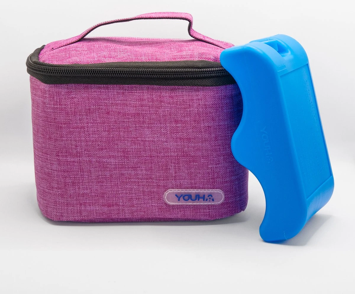Youha® Koeltas Met Koelelement - Babymelk Koelen - Moderne Moedermelk Tas - Babymelk Koud Houden - Handig Draadbaar - Kleur: Roze/Paars