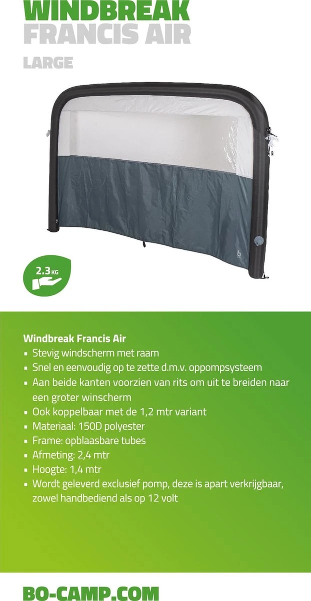 Bo-Camp - Windscherm (tent) - Francis - Air - 2.4 X 1.4 Meter - Grijs - Afbeelding 3