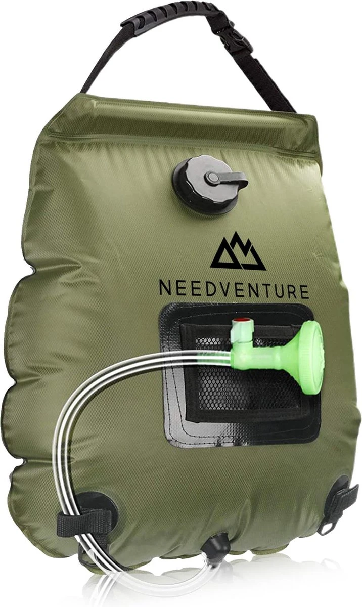Needventure Solar Douche - Camping Douchezak - Buiten Douche - Tuindouche - Inclusief Thermometer - Waterzak Met Douchekop - 20L - Groen