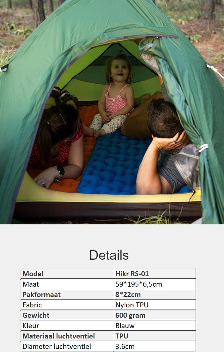 Hikr® Luchtbed - Slaapmat - Opblaasbaar Matras - Lichtgewicht - Outdoor - Camping - Hiking & Wandelen - Afbeelding 4
