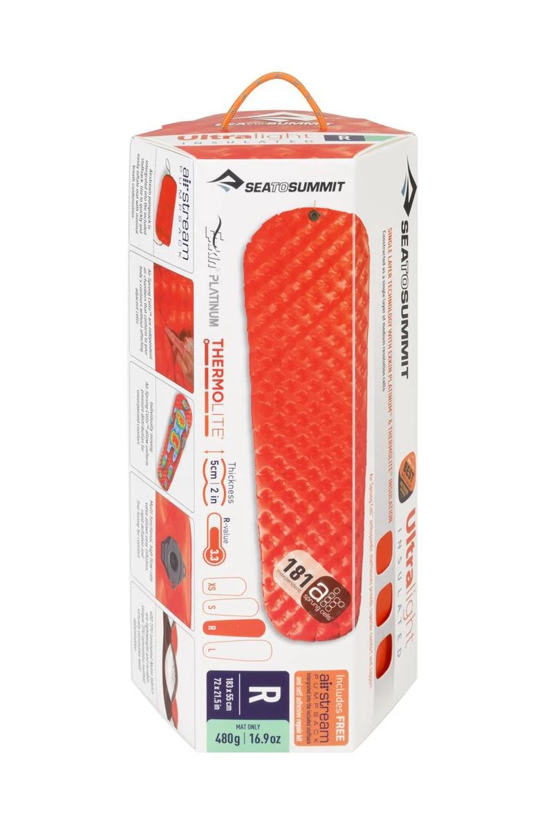 Sea To Summit UltraLight Insulated Regular Opblaasbare Slaapmat - 5cm - 480g - Oranje - Afbeelding 2