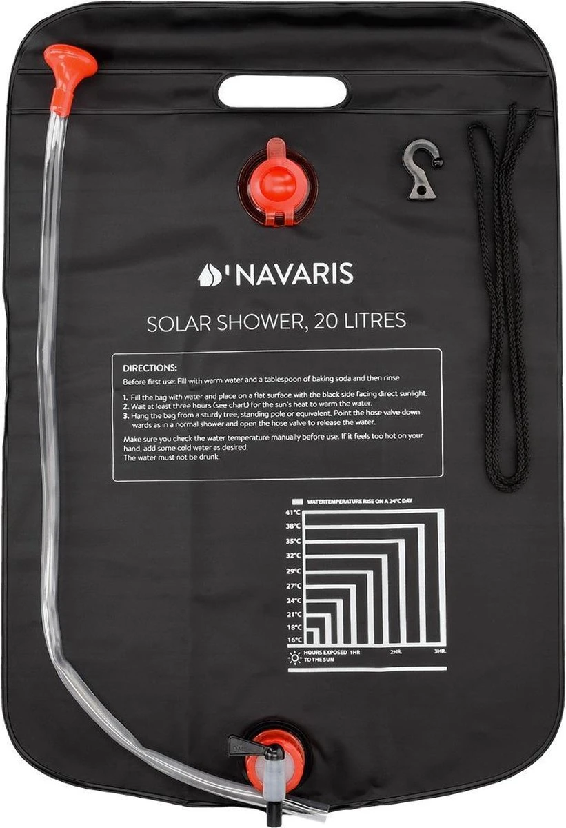 Navaris Campingdouche Op Zonne-energie - 20 Liter - Verwarmbare Camping Douchezak Met Douchekop, Slang En Kraan - Ideaal Voor Reizen En Kamperen - Afbeelding 7