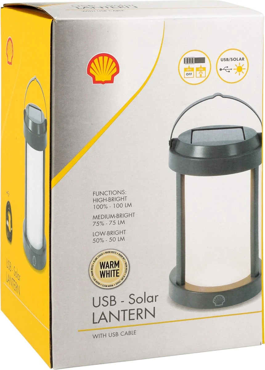 Shell Solar Campinglamp - Oplaadbaar LED - 100 Lumen - IP64 Waterdicht - Draagbare Kampeerlamp - Tentlamp - Acculamp - Traploos Dimbare Lamp - Afbeelding 3
