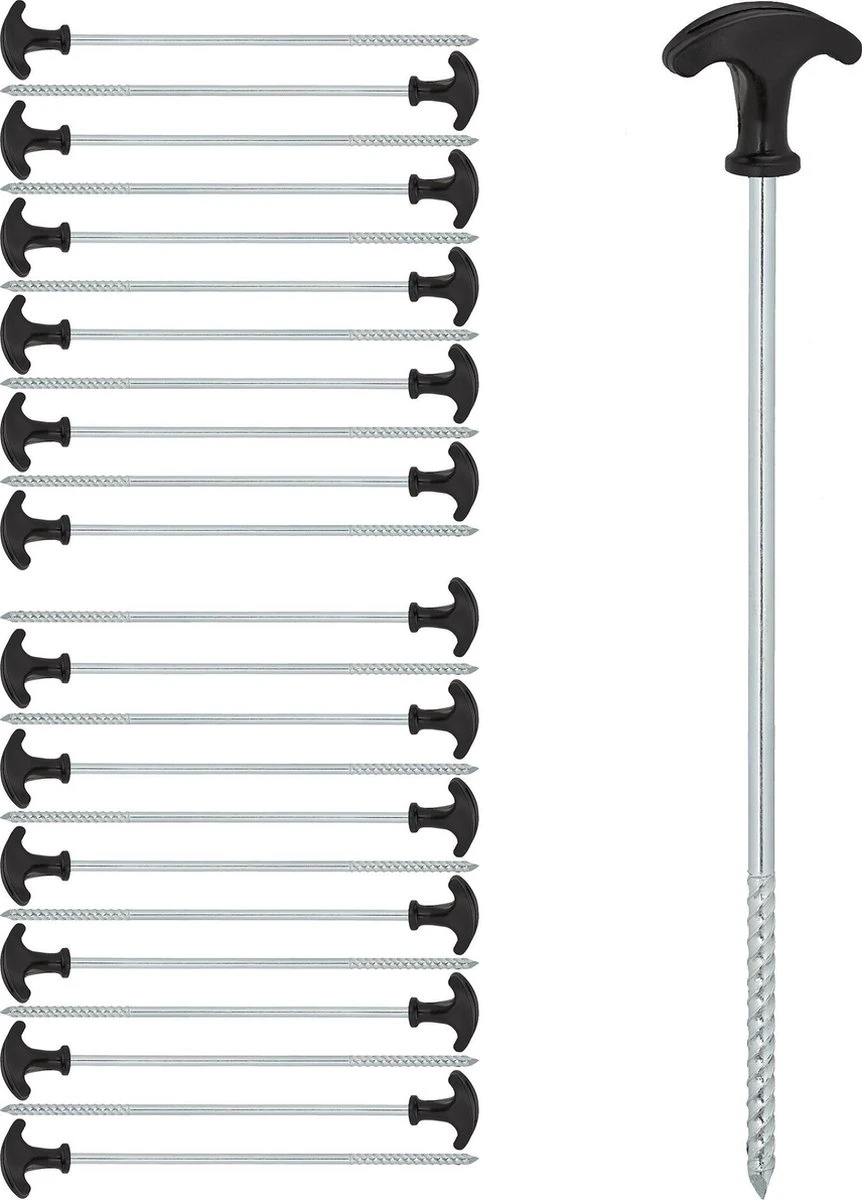 Relaxdays 24x Tentharingen Set - Haringen - Schroefharingen - T-haringen - Grondpennen