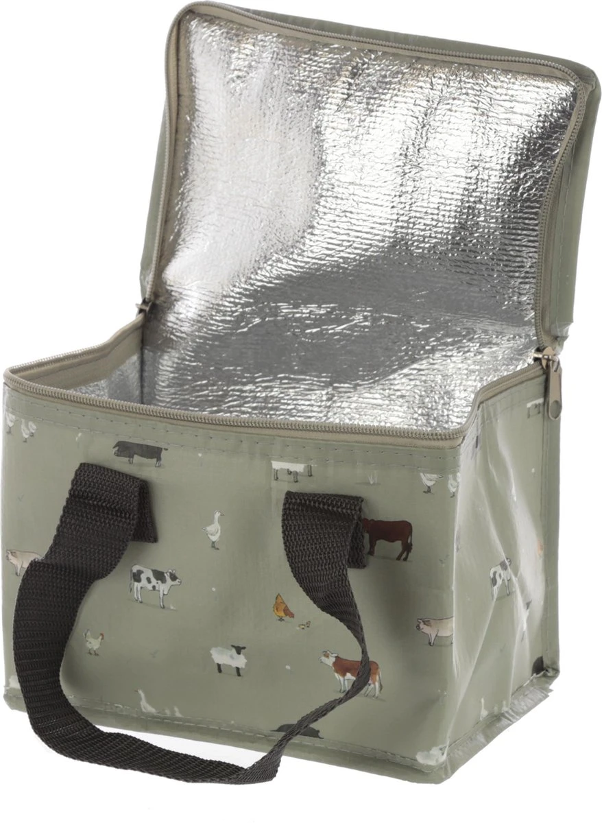 Kleine Koeltas Voor Lunch Grijs Met Boerderij Dieren Print 16 X 21 X 14 Cm 4,7 Liter - Koeltassen - Afbeelding 3