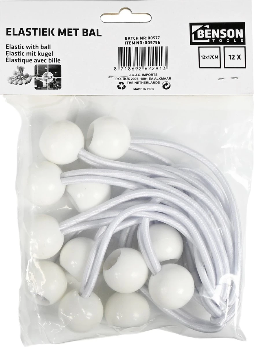 Elastiek Met Bal Wit - 12 Delig - Spanelastiek - 17cm - Benson - Afbeelding 6