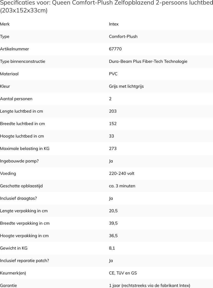 Intex Comfort-plush Full Luchtbed - 2-persoons - 203x152x33 Cm - Afbeelding 8