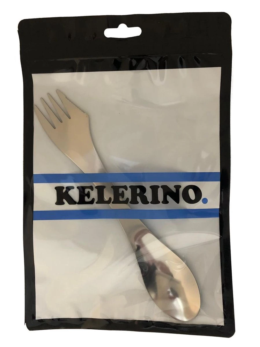 KELERINO. RVS Spork - Survival Outdoor Camping - Vork, Lepel & Mes - Afbeelding 6