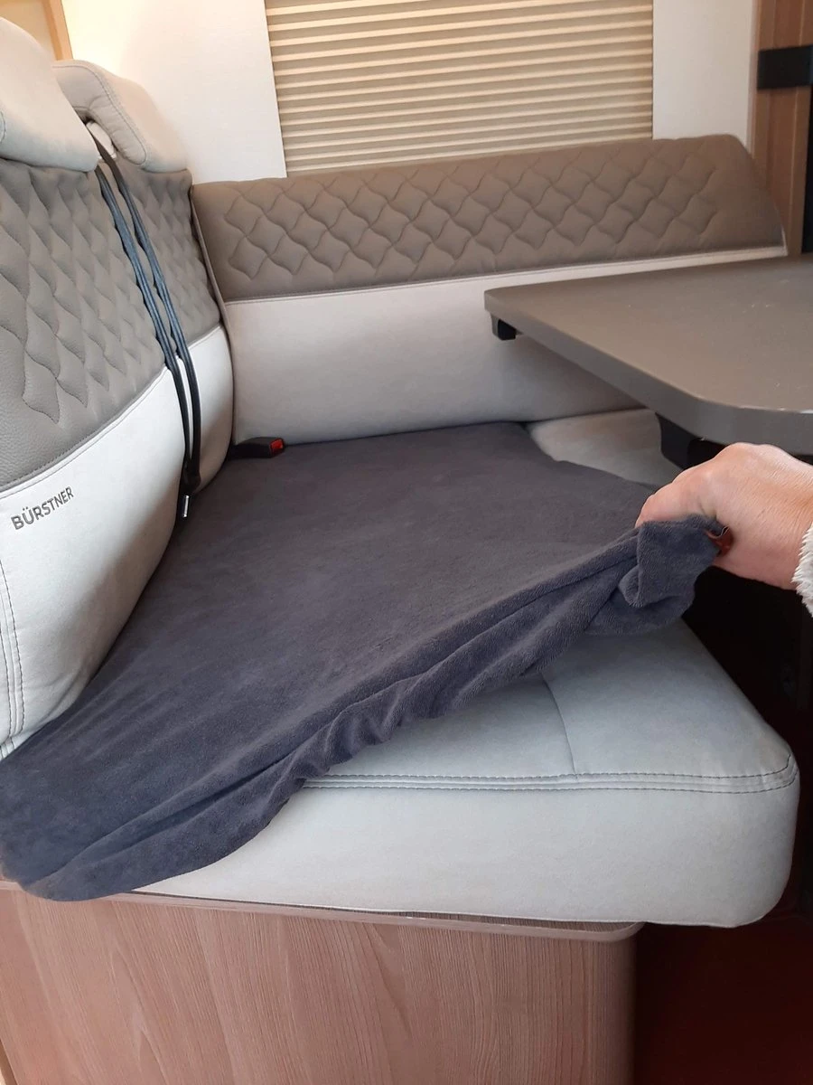 Bankhoes Voor Camper / Mobilhome / Caravan Carré Stretch Badstofhoes Per Stuk Kleur Antraciet Universeel Model - Afbeelding 2