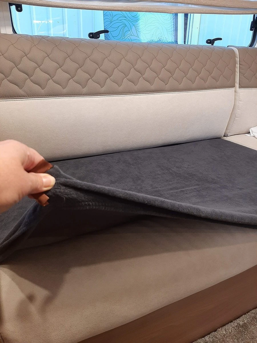 Bankhoes Voor Camper / Mobilhome / Caravan Carré Stretch Badstofhoes Per Stuk Kleur Antraciet Universeel Model - Afbeelding 3