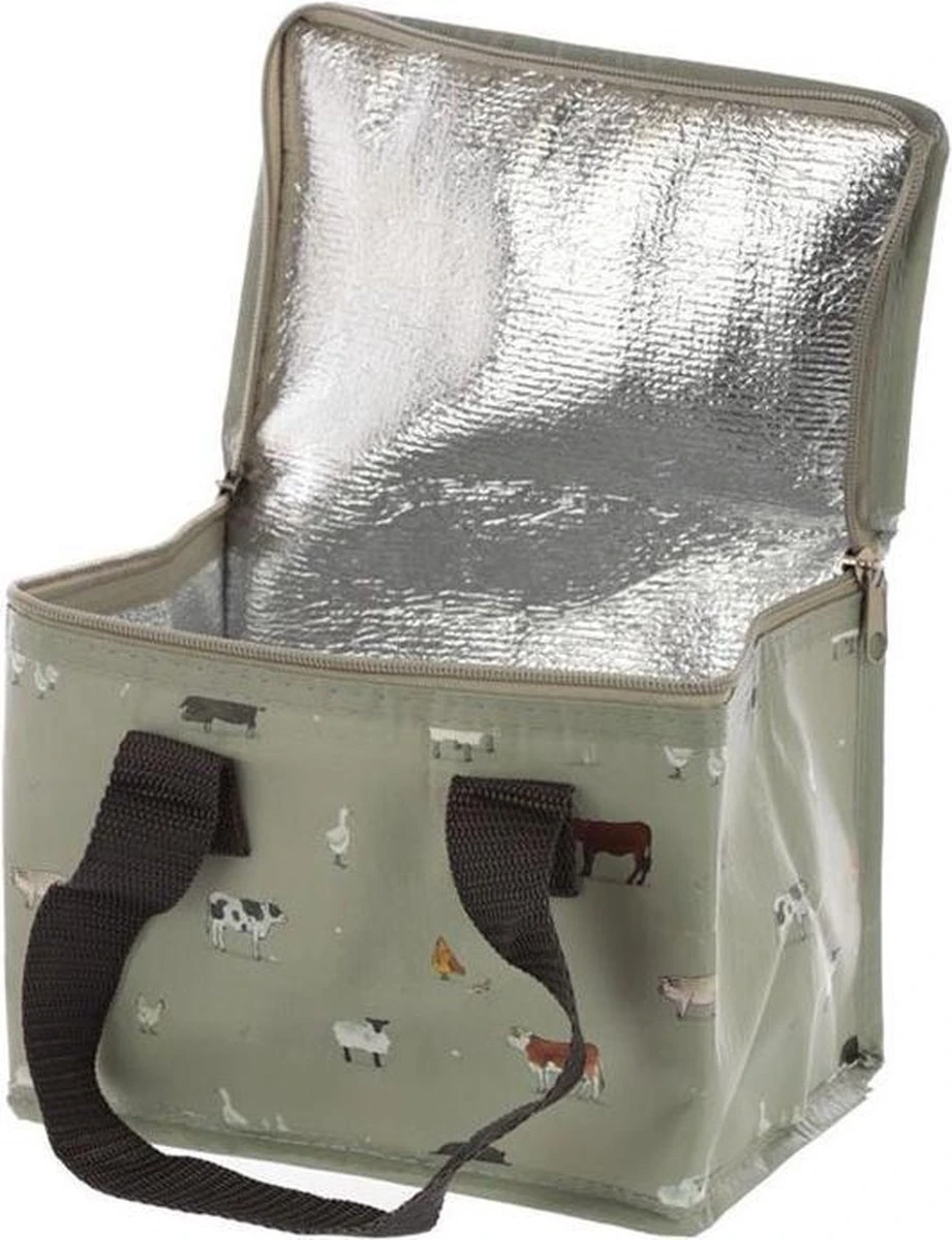 Kleine Koeltas Voor Lunch Grijs Met Boerderij Dieren Print 16 X 21 X 14 Cm 4,7 Liter - Koeltassen - Afbeelding 5